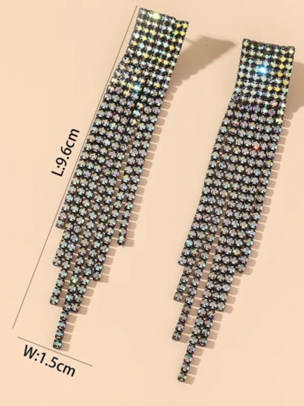 DESIGNER Glam Rocker Chic Gunmetal Rainbow Ombre Rhinestone Crystal Earrings - Picture 3 of 4